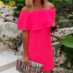 Charles Henry Off Shoulder hot neon Pink Dress XS